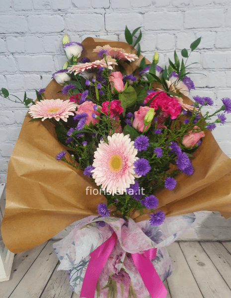 Fascio di fiori palette rosa fuxia e viola