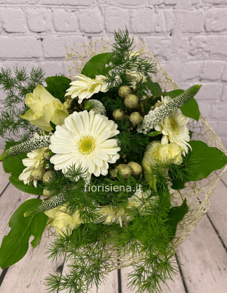 Bouquet di gerbere e lisiantus bianco
