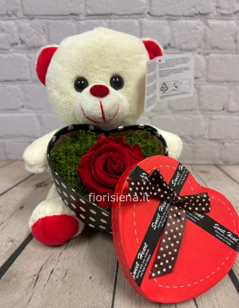 Orsetto cm 25 con rosa stabilizzata 